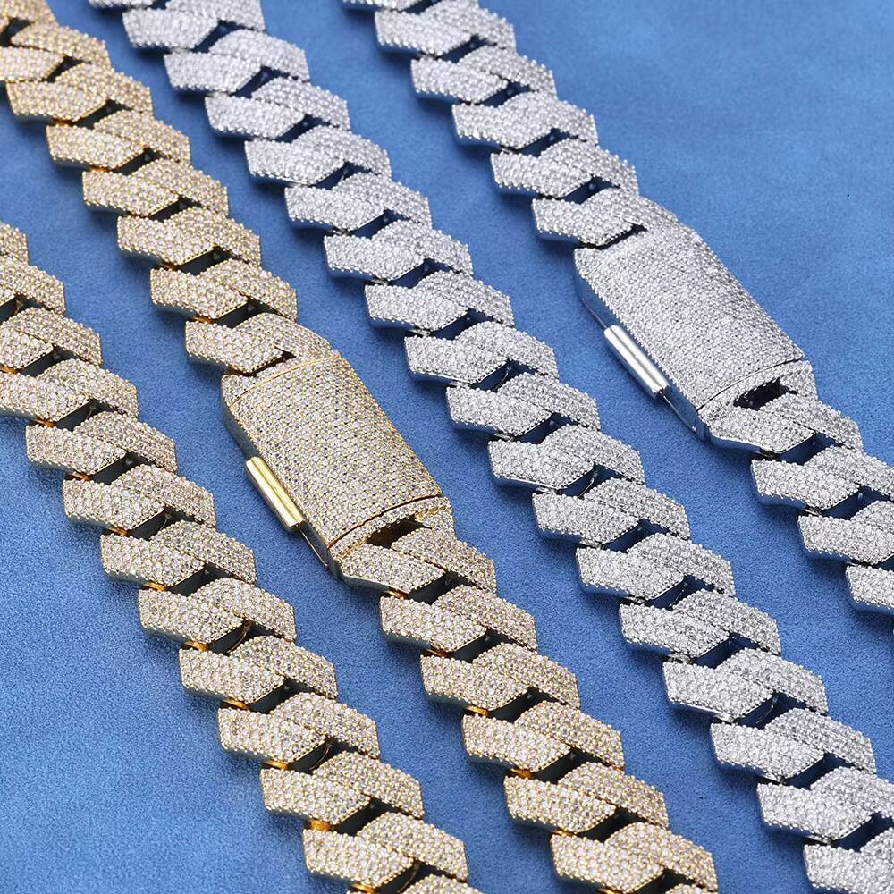 Eskeem Luxury 15mm Iced Out Cuban Link Chain Necklace 925 Sterling Silver Shiny VVS Moissanite Hip Hop Jewelry