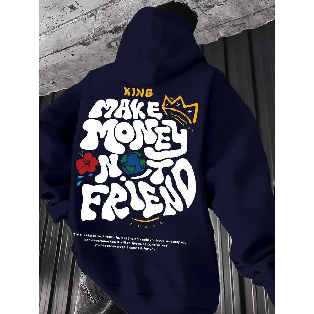 Fashionable Element Print Hoodies, Casual Pullover Sweatshirt With Long Sleeves, Slightly Stretchy Knit Polyester Fabric