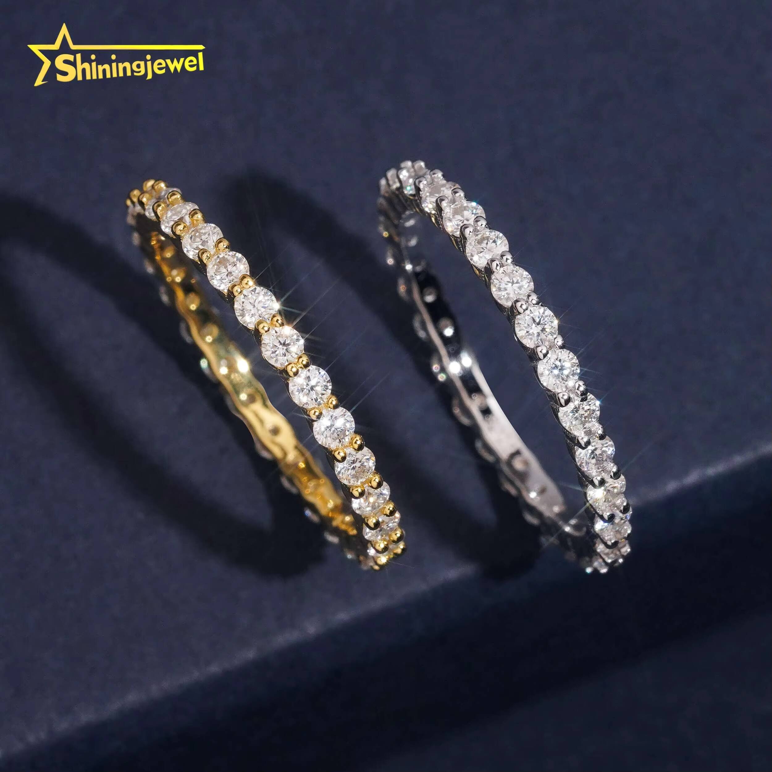 Hip Hop Jewelry 2mm Moissanite Diamond 925 Silver Eternity Ring Iced Out Rings Pass Diamond Tester Moissanite Ring Hip Hop