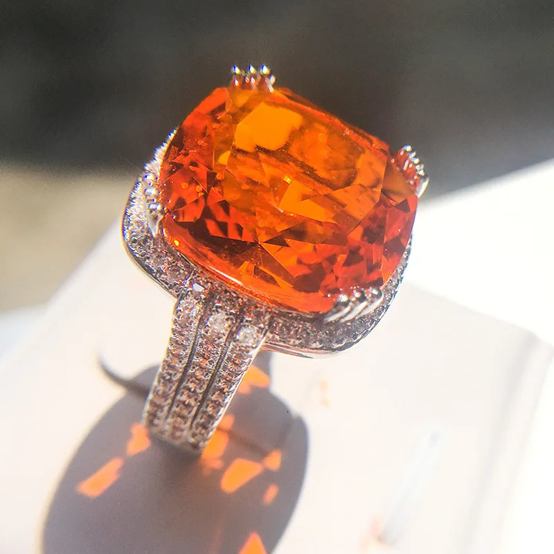 Square Large Orange Gem Ring Bohemian Style Wedding Ring for Women Microinlaid Zircon Ring Party Jewelry Engagement Ring 251017