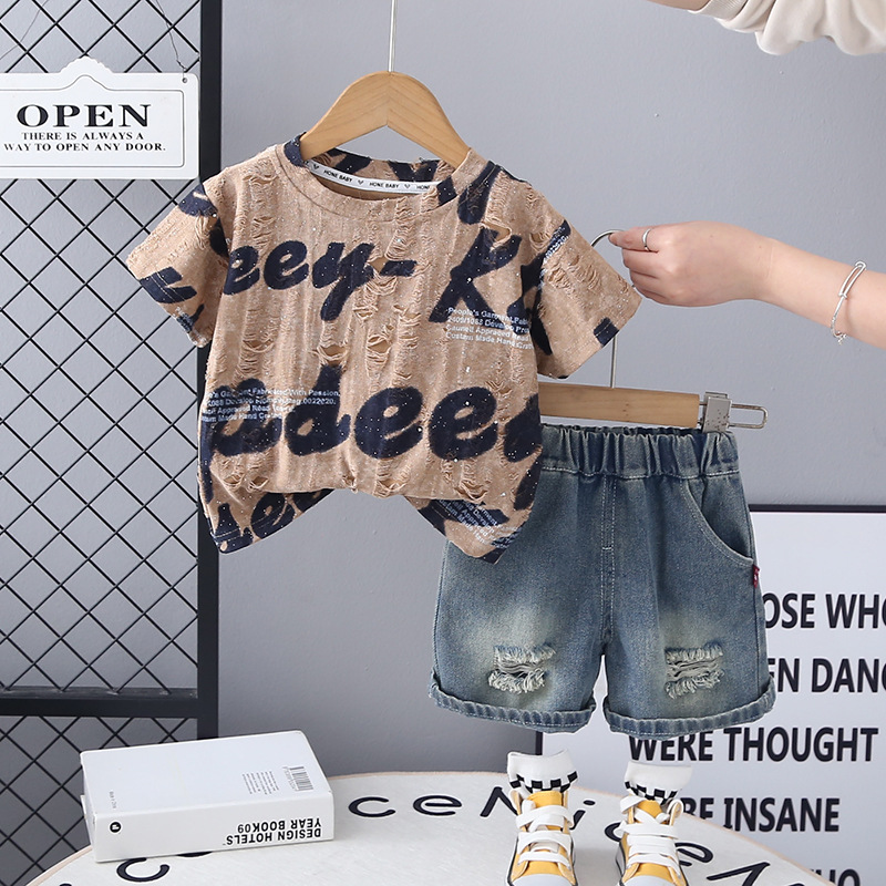 Boys' Summer Set Handsome 2025 New Korean Edition Children's Stylish English Short Sleeve Baby Thin Two Piece Set Trendy