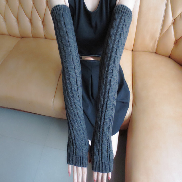 Yifan Autumn Winter Outdoor Travel Warm Cold-Proof Solid Color Cable Knit Long Half-Finger Elastic Warmers Knitted Arm Sleeves for Women