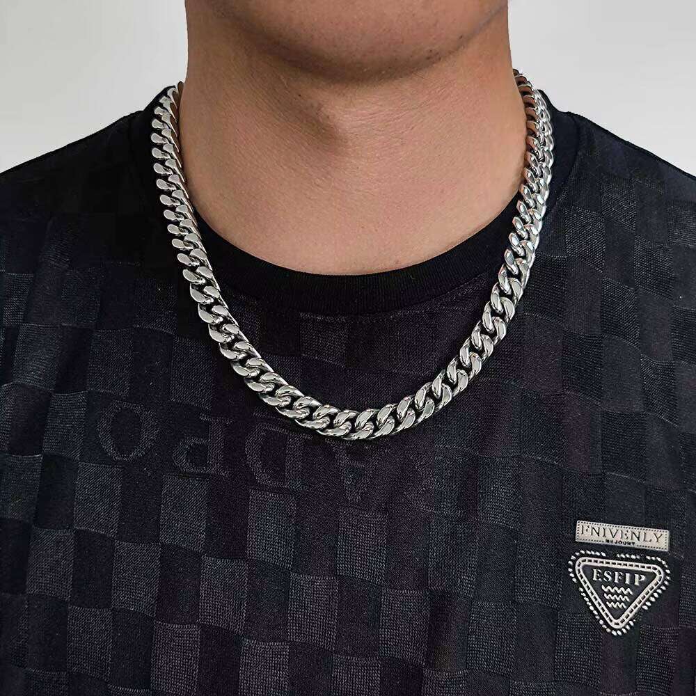 NUOYA 11mm Flat Men Hip Hop Rock Jewelry Gold sterling silver Curb Cuban Link Chain Four Sided Grinding Necklace for Women