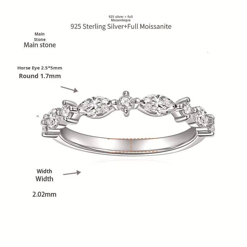 Fashion Jewelry Moissanite Diamond Marquise Round Shape Eternity Band S925 Sterling Silver Wedding Ring for Women