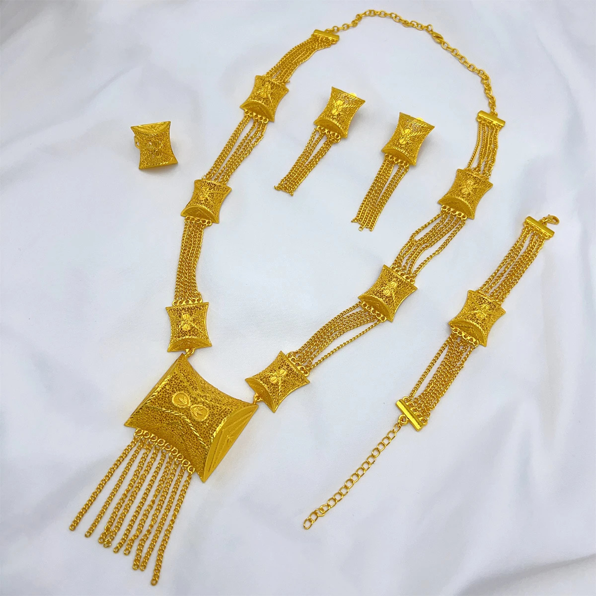 ANIID Dubai 24K Gold Color Long Jewelry Sets Wedding African Necklace Earrings For Women Nigerian Indian Bridal Set Party Gifts 251016
