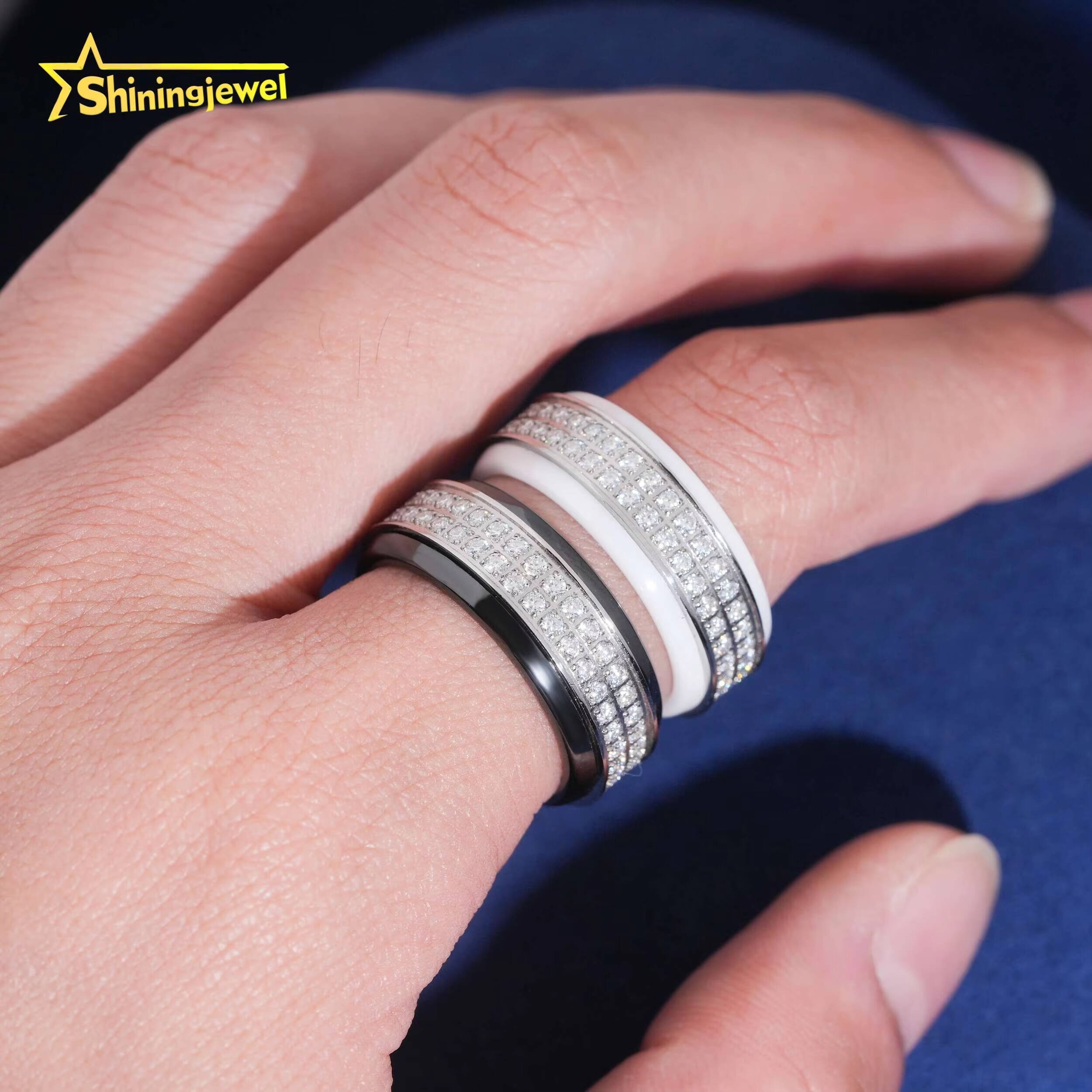 Hip Hop Men Rings Moissanite Diamond Rings Ceramic Iced Out Moissanite Rings Pass Diamond Tester Rapper Jewelry