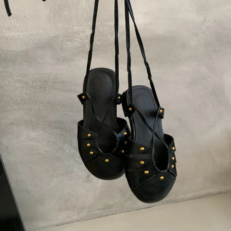 Autumn Women Flat Shoes Fashion Close Toe Lace Up Ladies Elegant Sandal Shoes Soft Flat Heel Outdoor Dress Slingback S 251018