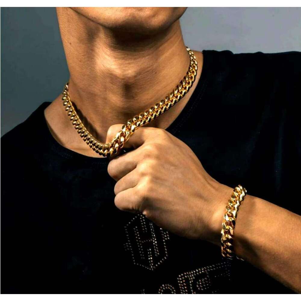 New Gold-Plated sterling silver 6-18mm Matte Monaco Necklace Miami Curb Cuban Chain