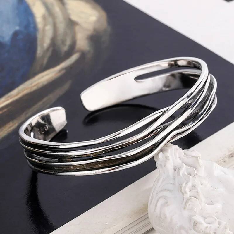 Designer bracelet Retro Wave Braided Bracelets 925 Sterling Silver Jewelry Personality Geometric Exquisite Opening Bangles free shipping