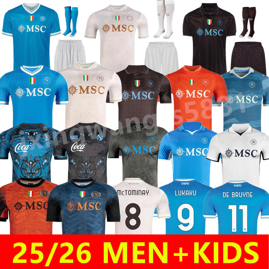 24 25 26 DE BRUYNE Napoli Soccer Jerseys Maglietta 2025 2026 Naples Di Lorenzo LUKAKU MERTENS McTOMINAY MILIK Mens uniform Kids kit Fans players Football Shirts