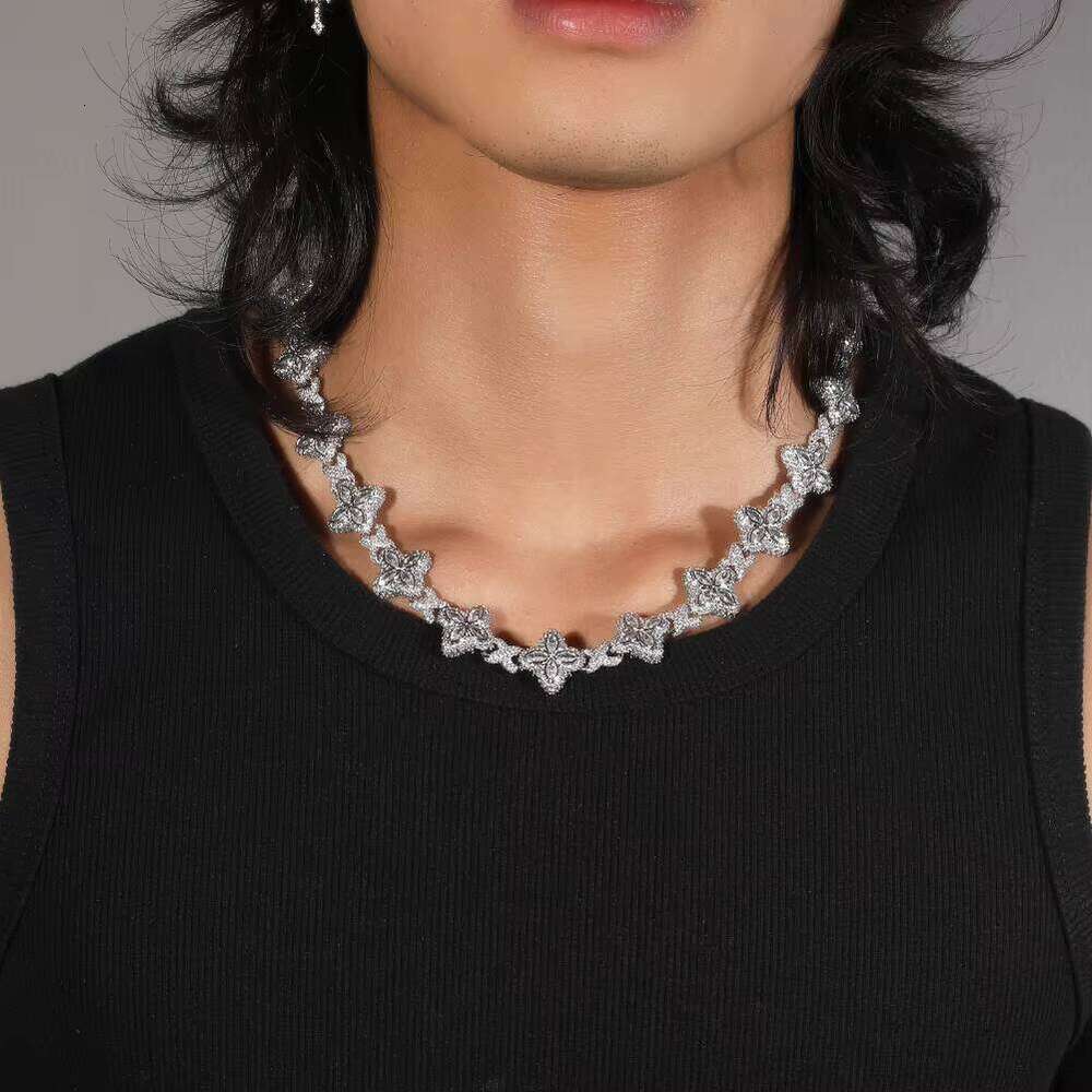 Pink Blue Green VVS Moissanite Cluster Hexagonal Tennis Necklace Zircon Infinite Charm Women's Jewelry Chain