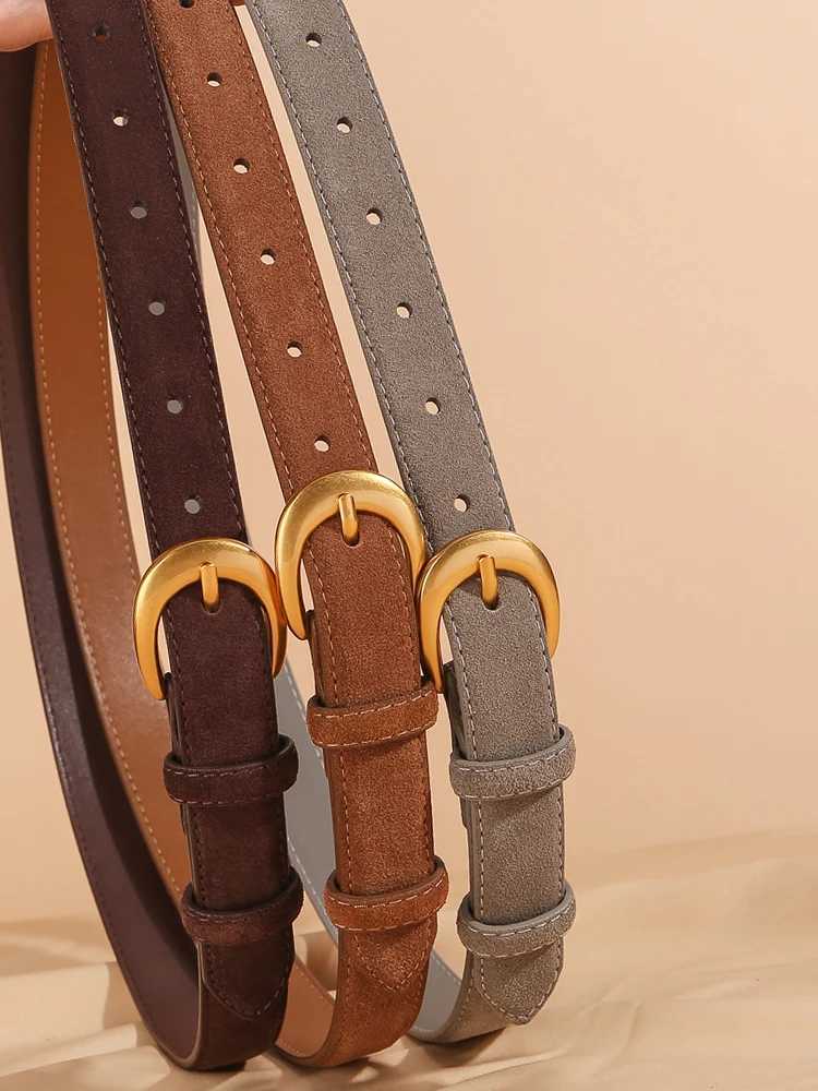 Vintage Womens Suede Belt for Jeans Dresses Pants Fashion Adjustable Ladies Leather Belt with Gold Metal Buckle W251018