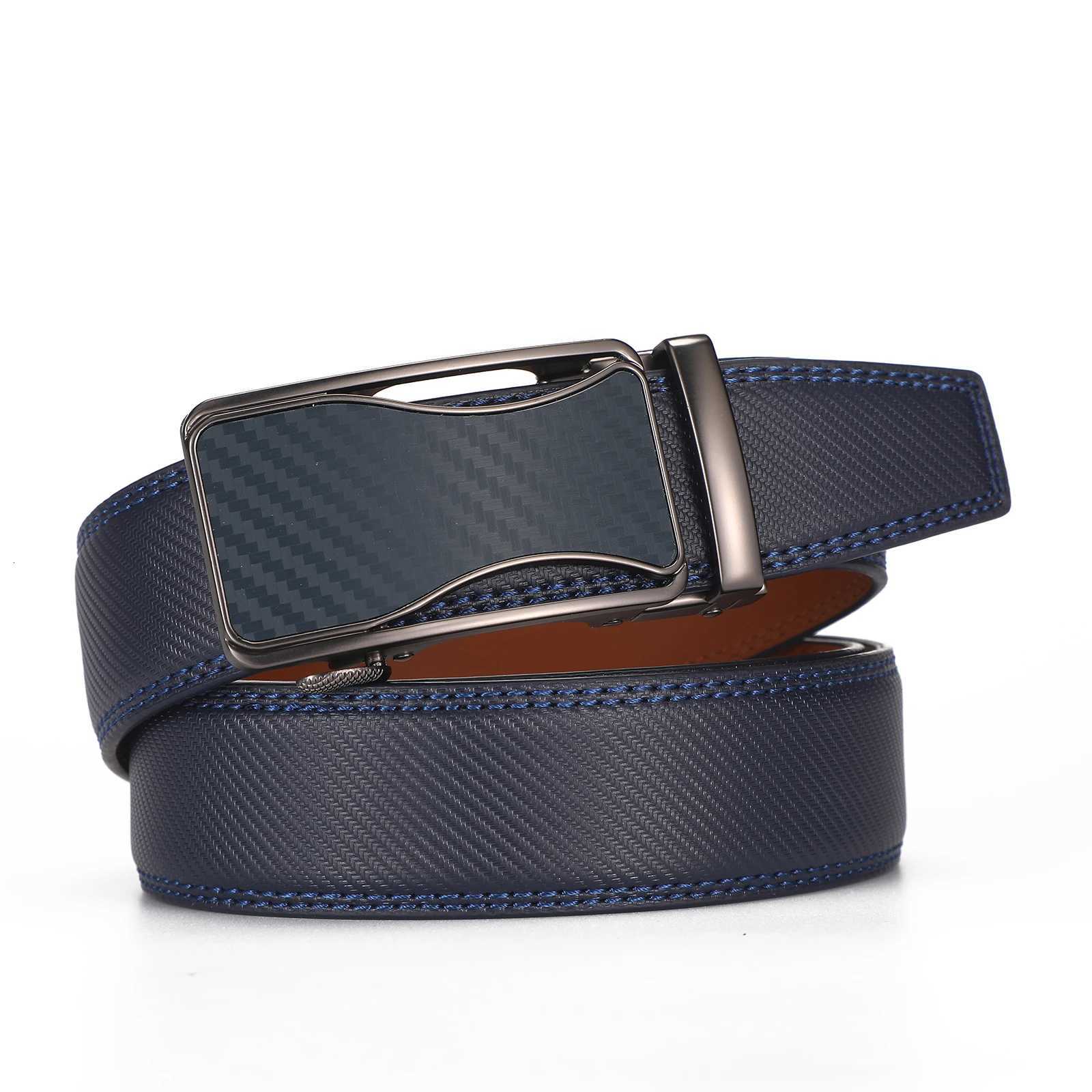 Automatic Buckle Ratchet Belt for Men BlackBlue Carbon Fiber Pattern Belts Male Leather Mens Waist Strap Formal Luxury Brands W251018