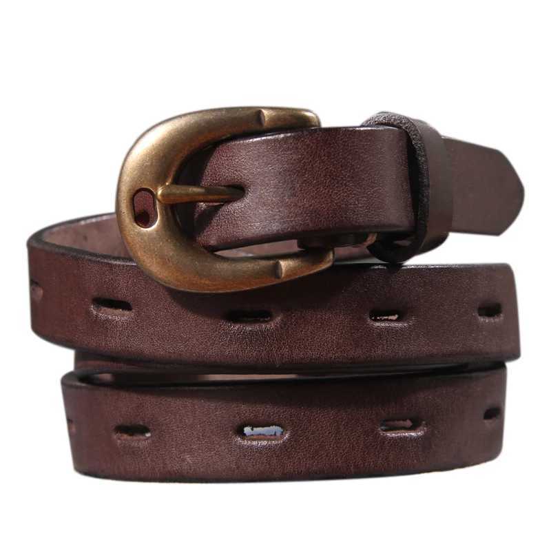 Retro Genuine Leather Womens Belt Pure Copper Button Western Cowboy Style Luxury Brands Jeans Belt Fashion Luxury Women Belt W251018