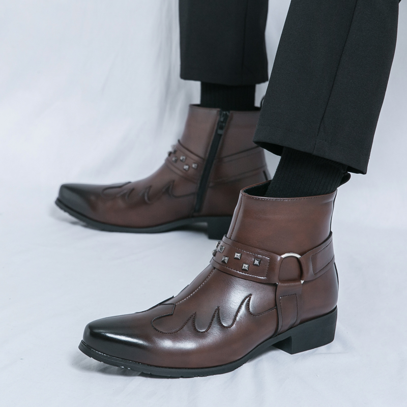 92347- Men's pointed leather boots new fashion trend Martin men's boots personalized boots street trendy boots