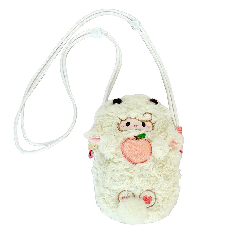 2025 Ins new designer cute soft cute white lamb plush bag soft girl multifunctional mobile phone storage crossbody bag