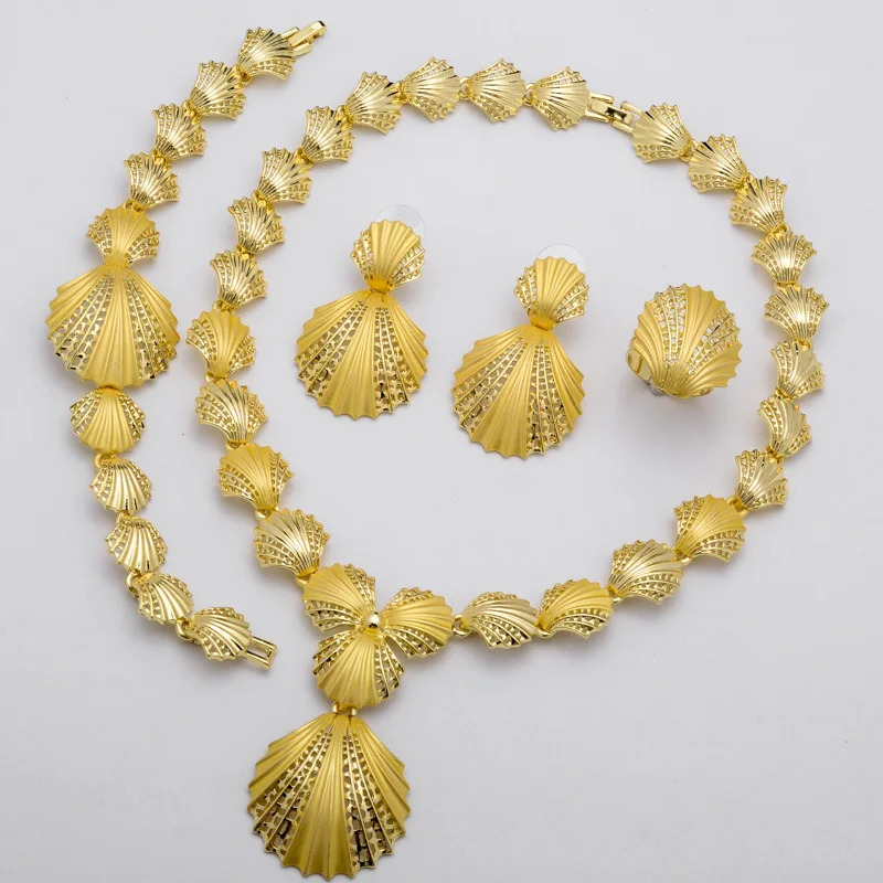 Sunny Jewelry Set Costume Shell Earrings Necklace Bracelet Ring Simple Gold Plated For Women Bridal Wedding Party 251016