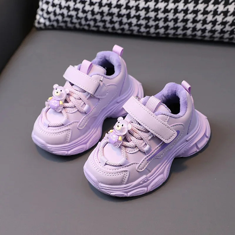 Winter Children Warm Fur Shoes Kids Sneakers Unisex Toddler Boys Girls Casual Sport Shoes Purple Beige Black 251014