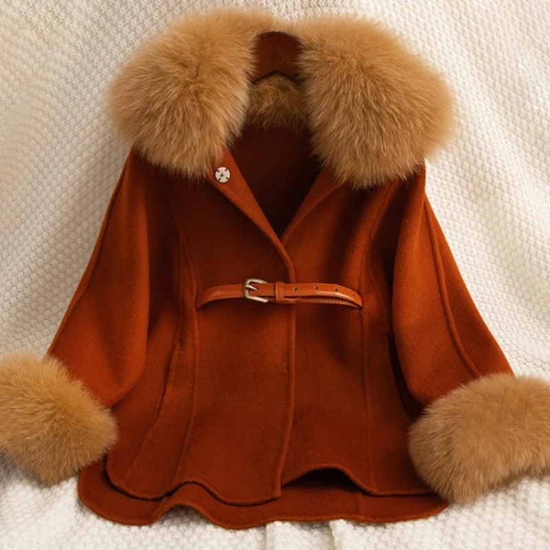 Winter All Wool Double Sided Cashmere Coat Belt Fox Fur Collar Coat Girls Winter Coat Christmas Girls Jacket 251015