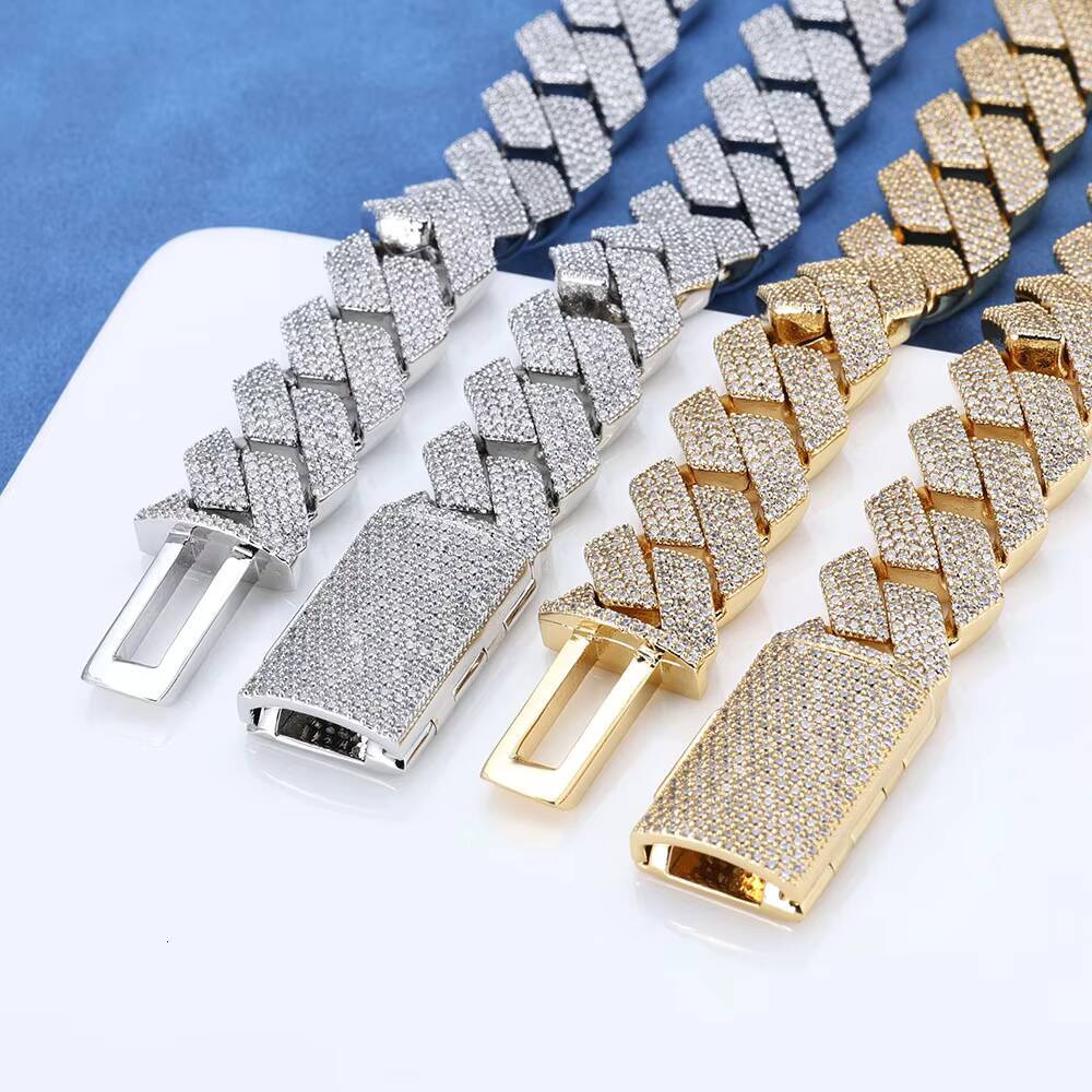 Eskeem Luxury 15mm Iced Out Cuban Link Chain Necklace 925 Sterling Silver Shiny VVS Moissanite Hip Hop Jewelry