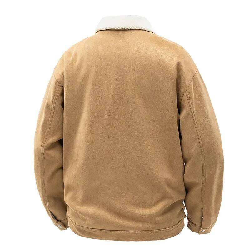 Splicing PU Cotton Men's Lapel Winter Warm, Thick, Comfortable, Fashionable, Loose And Versatile Lamb Wool Jacket