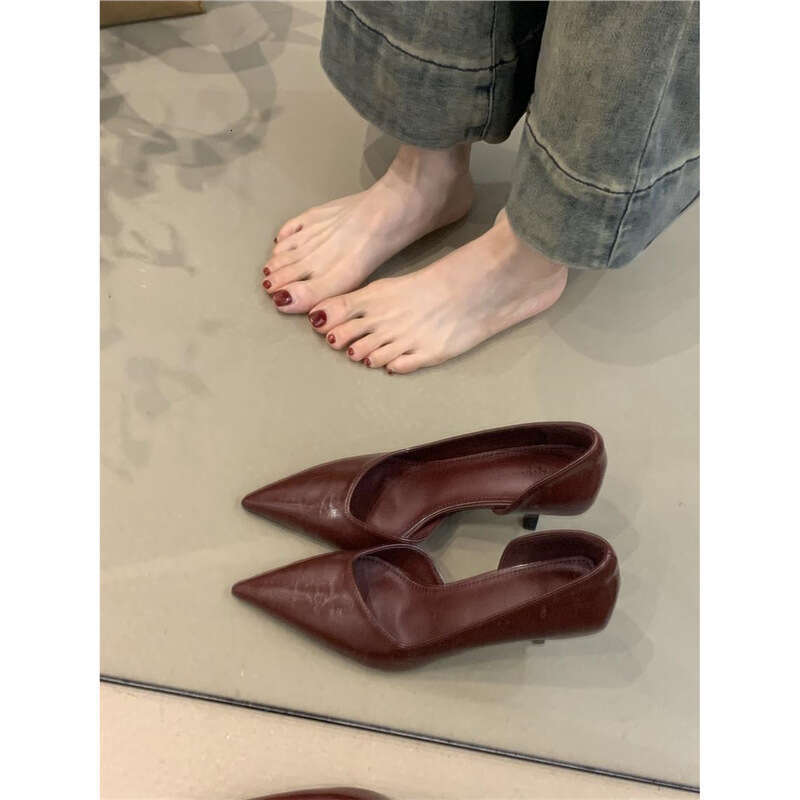 Pointed Toe Shallow Mouth Single Designer Shoe for Women 2025 Spring French Style Elegant Socialite Fairy Side Hollow Stiletto High Heels Work Shoes
