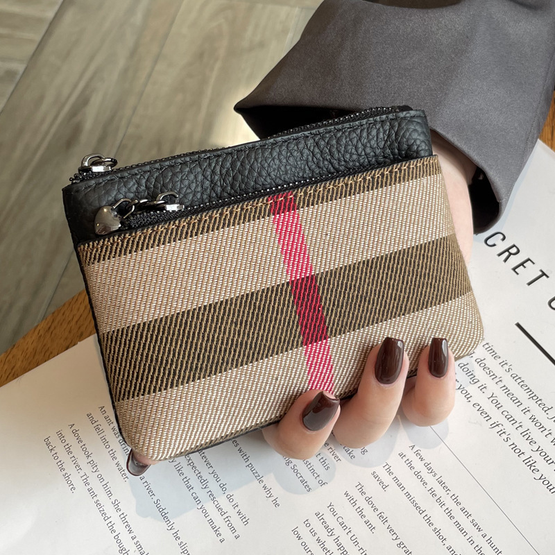 Luxury Brand Designer Bag High-End Genuine Leather And Canvas Shell Plaid Coin Purse For Women, French Luxury Gentle Style, Custom Small Wallet, New M