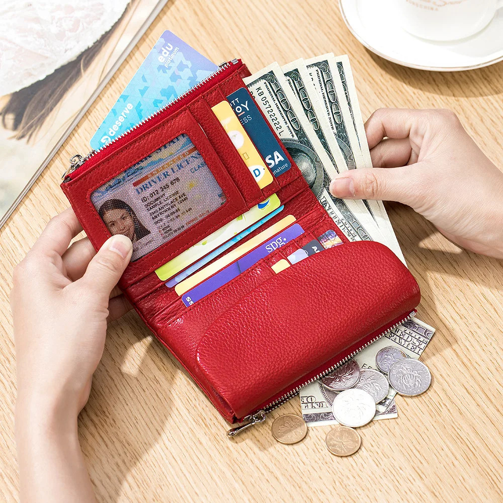 Coin Purse Genuine Cow Leather Short Wallet Trifold for Small Womens Purses Clutch Cowhide Card Holder Travel Card Wallets 251023ww