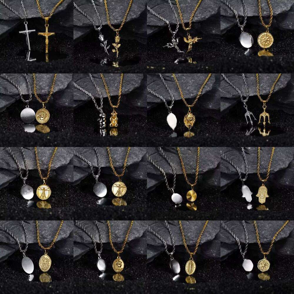 Waterproof Pendant Exquisite Gold-Plated Fashion sterling silver Rope Chain Compass Cross Necklace