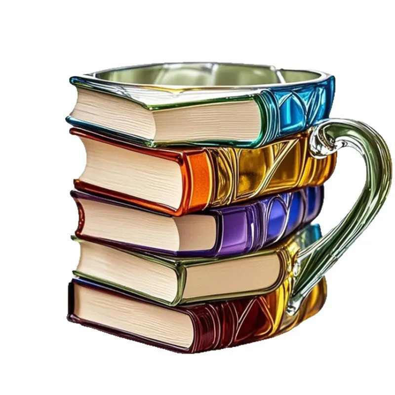 Painted Book Mug Resinz Novelty 3d Painted Books Coffee Mug Unique Colorful Resin Books Stack Coffee Cup Collection Gifts 251015