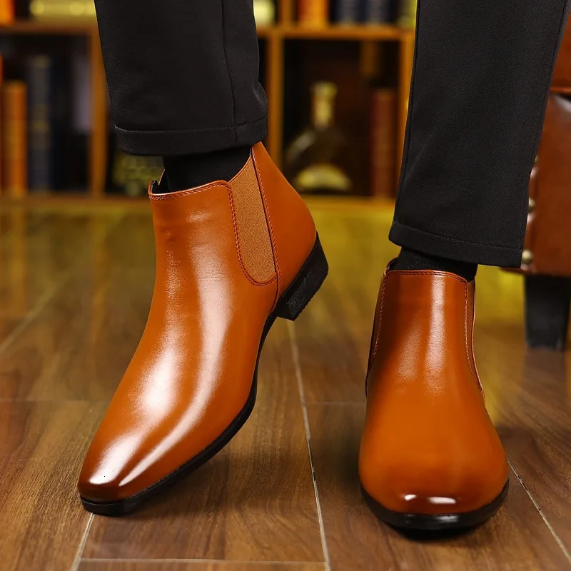 Autumn Winter Leather Chelsea Boots for Men Softsoled Business Men Dress Shoes Fashion Big Size Ankle Boots Male 251010