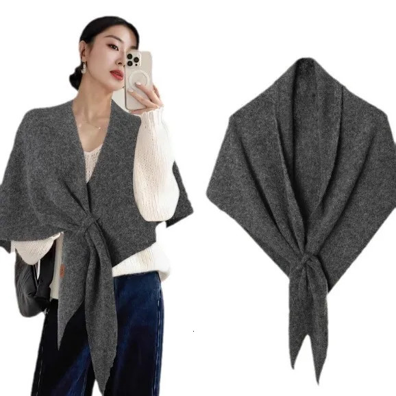 Wool triangular scarf for womens autumn and winter neck protection warm scarf solid color large shawl 251016