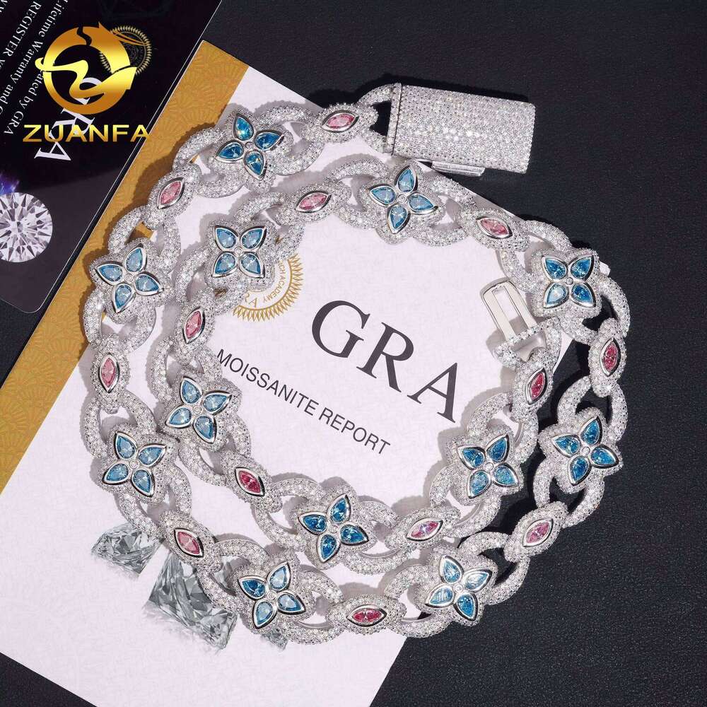 Premium Jewelry Pure Sier Iced Hip-Hop 20mm Fancy Shape Colorful VVS Diatoeous Earth Chain Necklace