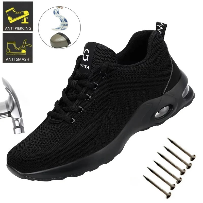 Air Cushion Work Safety Shoes For Men Breathable Work Sneakers Steel Toe Shoes Women Man Antipuncture Safety Protective Shoes 251011