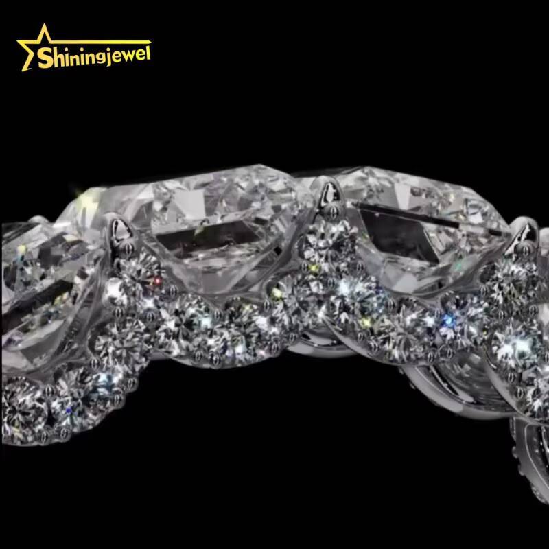 New Iced Out Radiant Cut VVS Moissanite Ring Fine Jewelry Custom Men Women Eternity Ring Band Silver 925 Rings