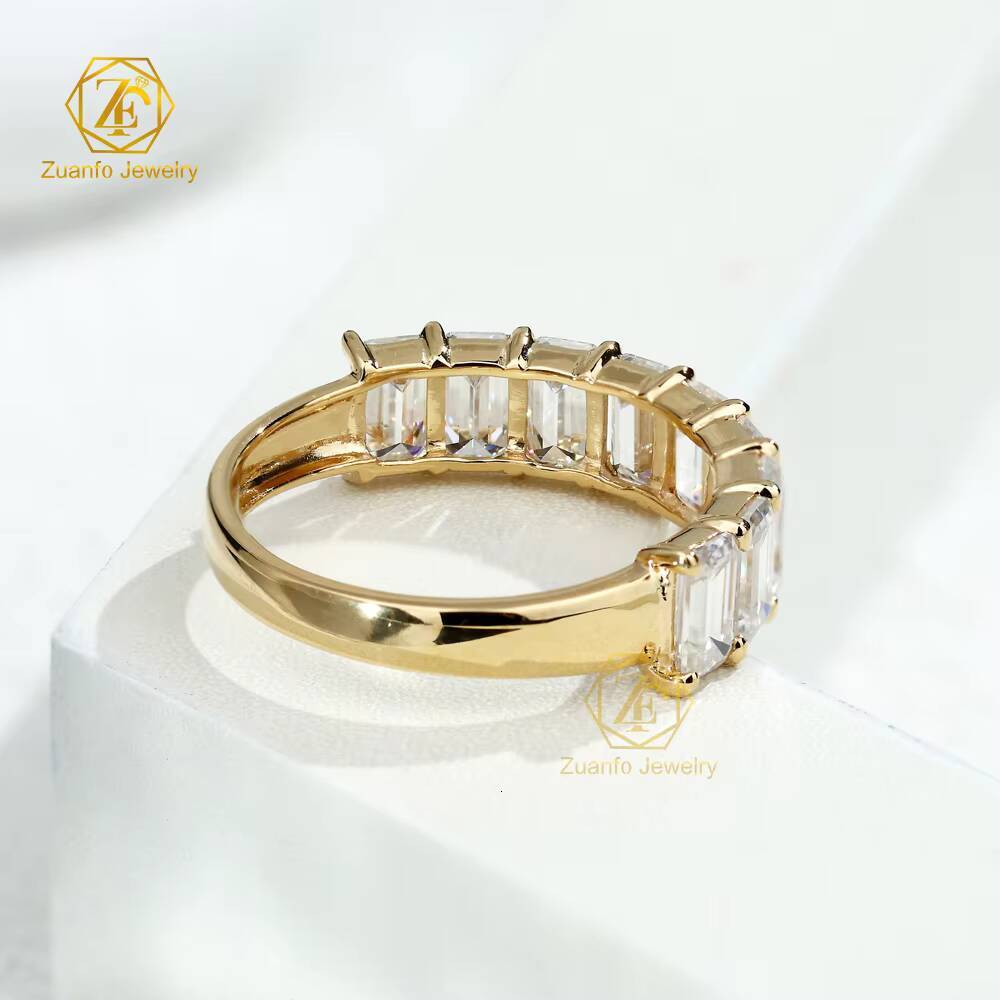 Moissnaite Diamond Ring 14K 18K Solid Gold Half Band 3x5mm Emerald Cut Moissanite Band Ring