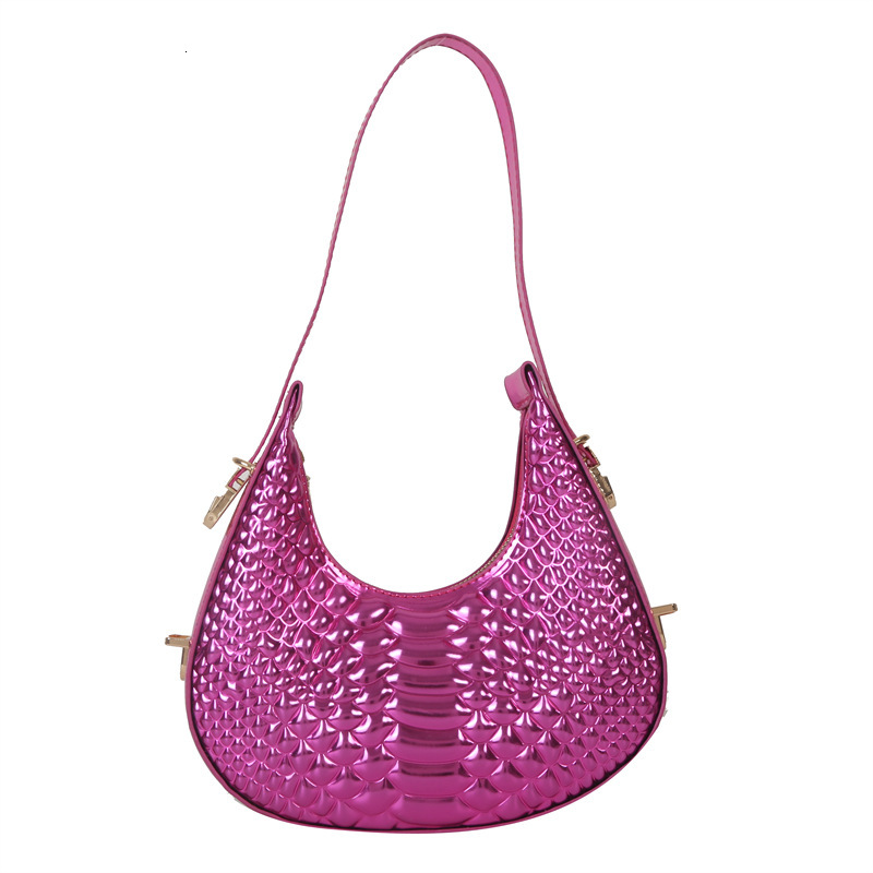 Luxury Brand Designer Bag Laser Glossy Crocodile Pattern Crescent Bag Women's Bag 2025 Fashion Casual Candy Color Underarm Shoulder Bag Dumpling 