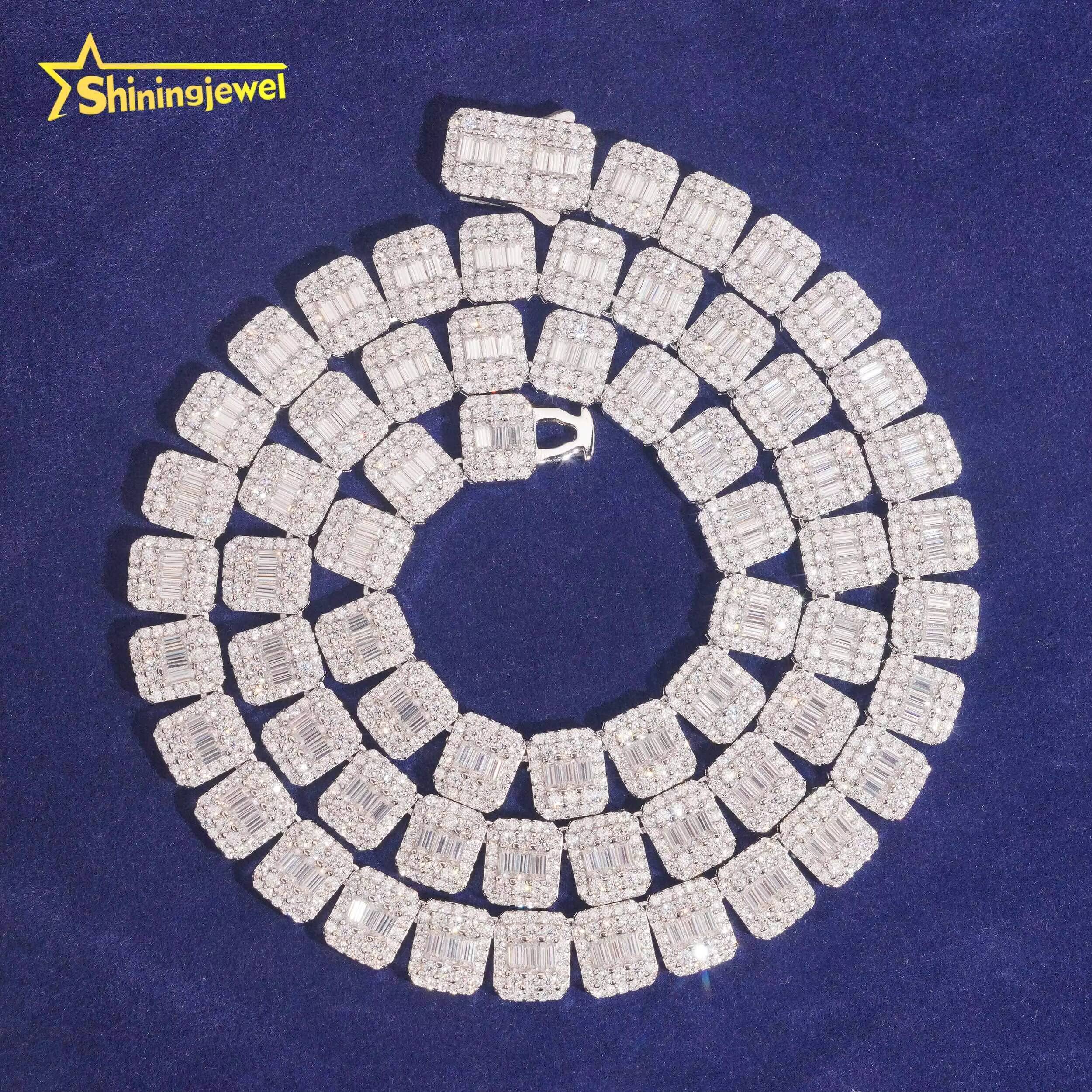 High Quality Custom Cuban Link Chain Men Women 925 Silver Iced Out VVS Baguette Moissanite Cuban Chain Necklace