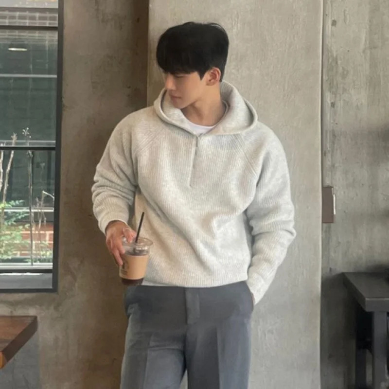 Autumn and winter sports fashion mens casual hooded knitted sweater warm jacket Korean version simple top 251015