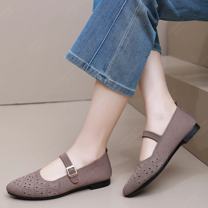 Women Pointed Toe Flat Shoes Solid Color Knitted Slip on Shoes Casual Breathable Ballet Flats Women Flat Shoes Loafers Women 251017