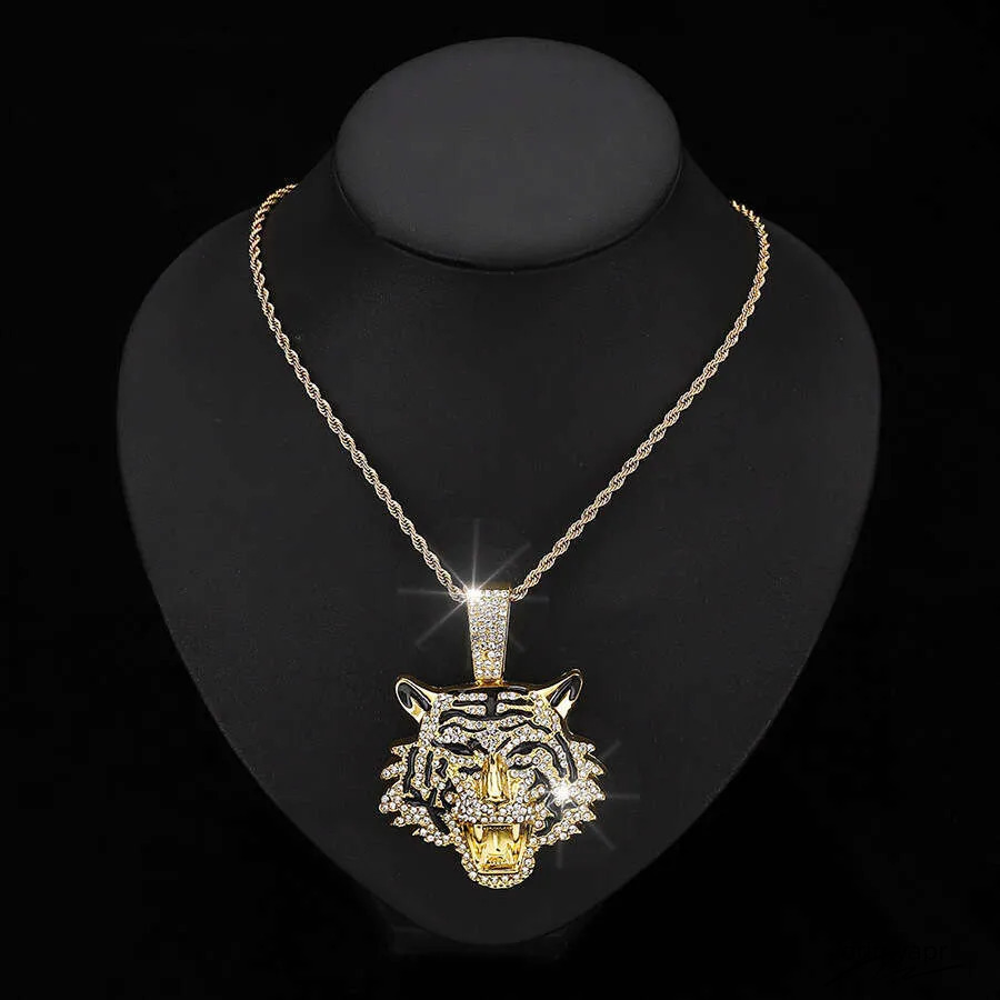 Men's Hip-Hop Tiger Pendant Necklace: Alloy Cuban Chain With 3D Full Dia Style Ddmyapr