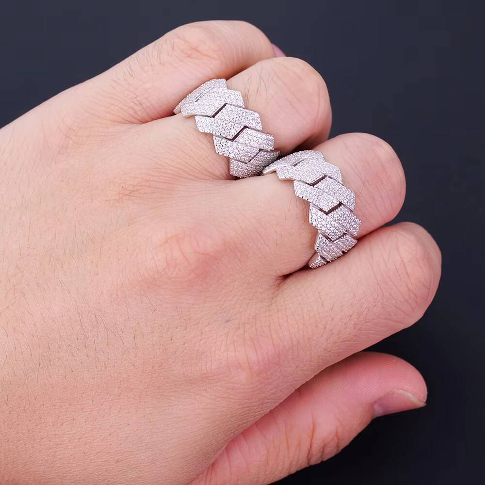 In Stock Wholesale Bulk 3 Rows Jewelry 925 Sterling Silver Gra Vvs Moissanite Mossanite Diamond Iced Out Cuban Ring Men Hip Hop