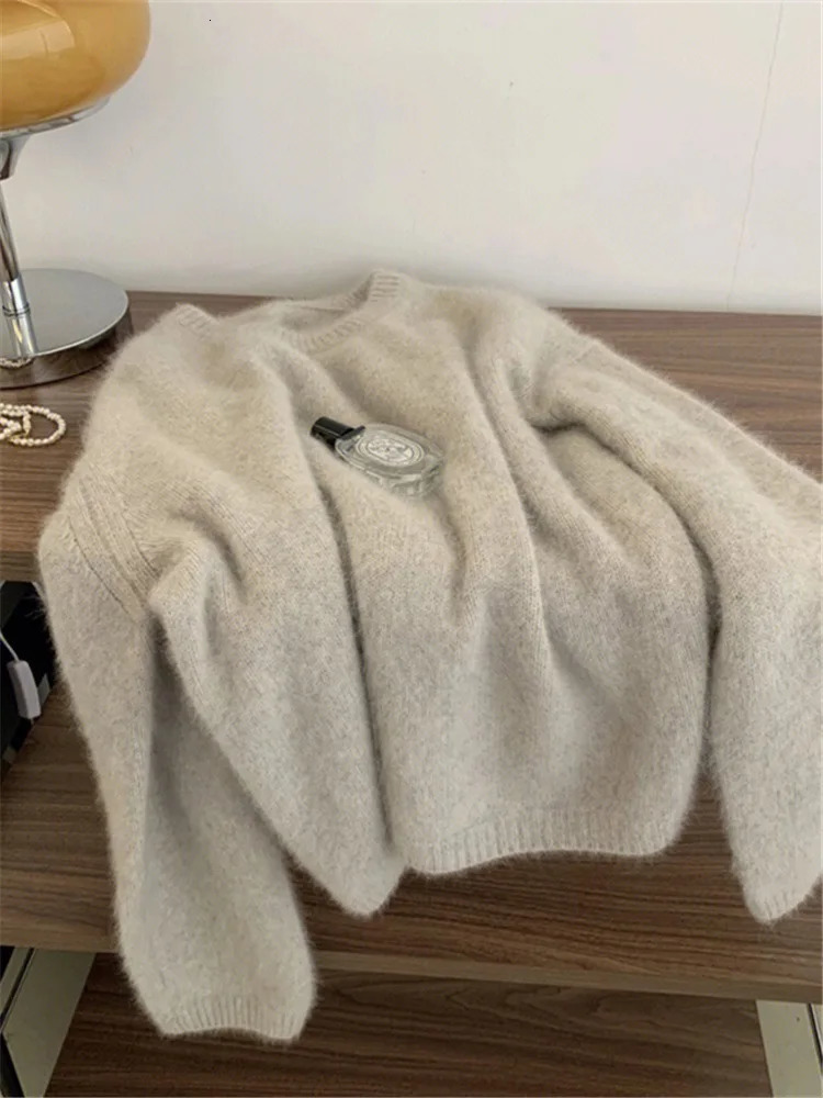 Soft Plush Sweater Womens Autumn Winter ONeck Loose AllMatched Knit Pullover Korean Style Solid Mohair Long Sleeved Top 251009
