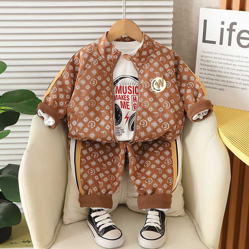 Free Shipping 2025 kids designer clothes winter Kids 3-Piece Set All-Over Print Letters Zip Up Hoodie Outfit, Boys Girls Spring Autumn Casual Tracksui