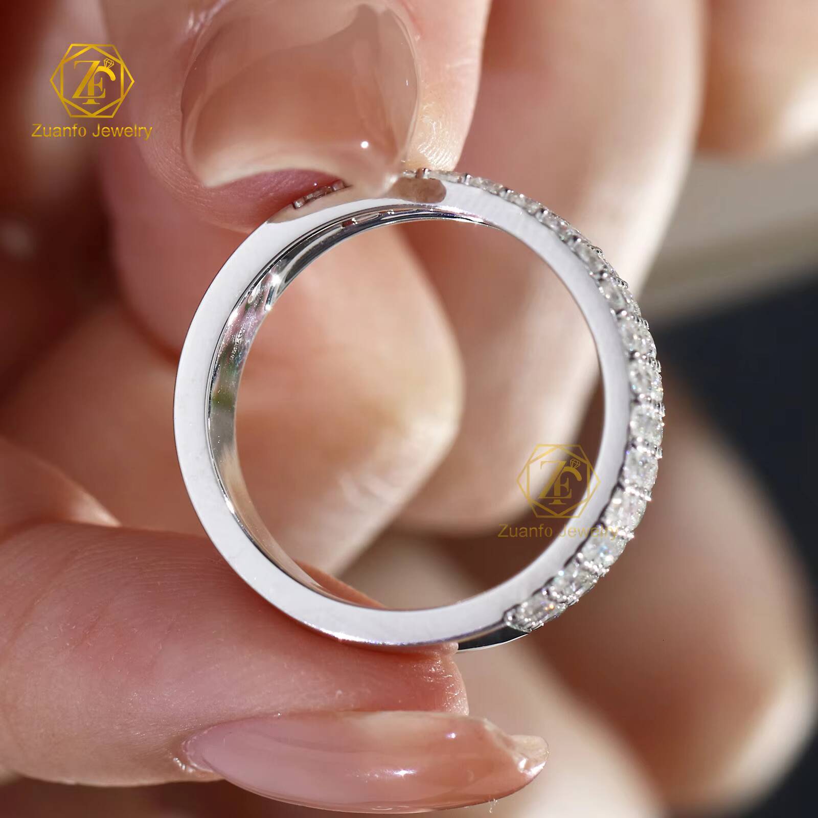 Luxury 925 Silver Iced Jewelry New Trendy 3 Rows D VVS1 Moissanite Half Eternity Wedding Engagement Band Perfect Gift