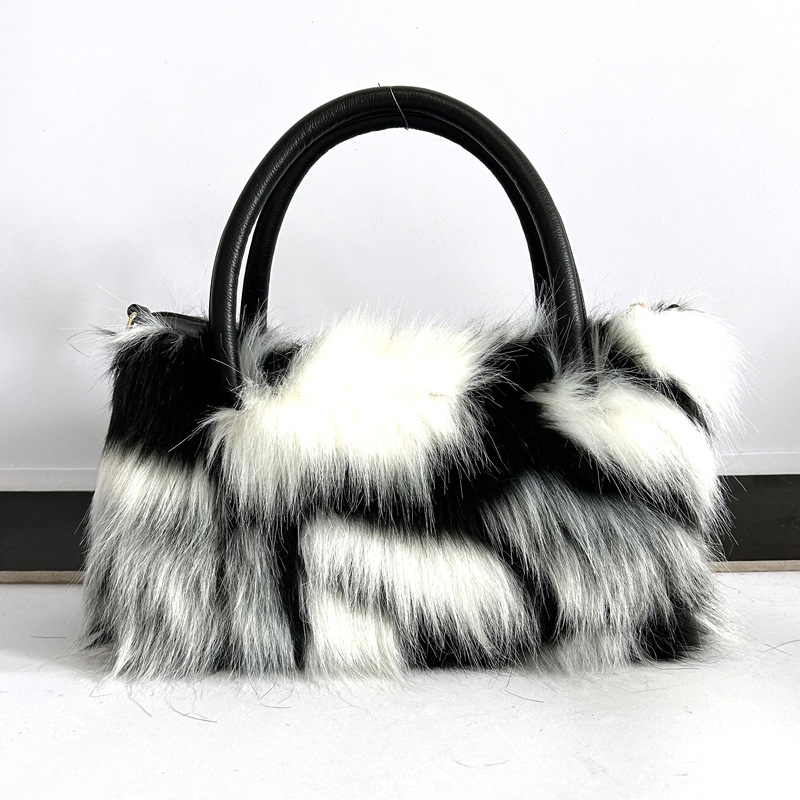 Autumn Winter Plush Handbag Womens Fashion High End Shoulder Bag Imitation Fur Fury Slant Cross Bag