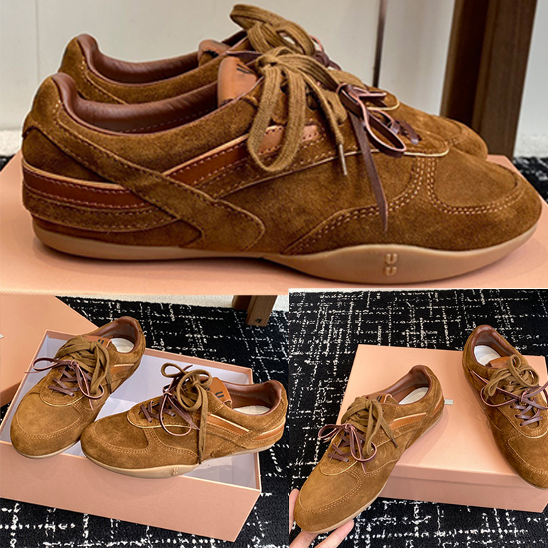 25SS Fashion Womens Gymnasium Suede Sneakers Retro Versatile Double Lace Velvet Sports Casual Shoes Trendy Brown LadiesTraining Shoes