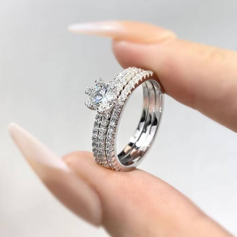 Wholesale 925 Sterling Silver White Gold Plated Gra 5mm Diamond Moissanite Wedding Ring Set Tennis Band Women Fine Jewelry