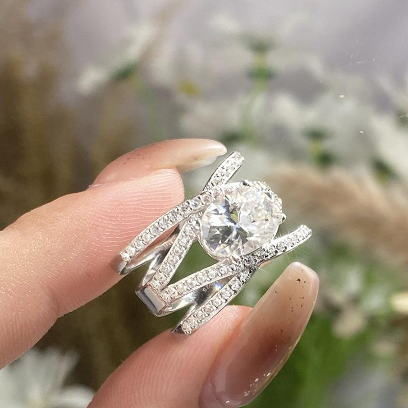 MT GRA 2CT Oval Moissanite Ring Exquisite Multi-Layer Cross Design Wedding Engagement Ring Women's Jewelry Gem Diamond Ring 925 Sterling Silver H