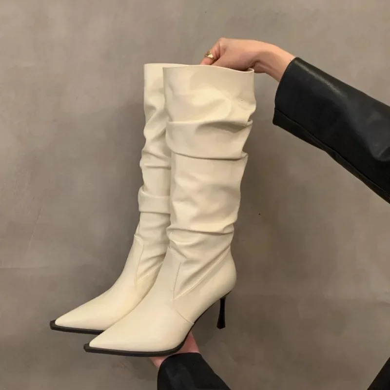 Pointed Toe White High Heel Western Long Boots Womens Boots Of The Season Spring Summer Slimming Knight Spring Aut 251011